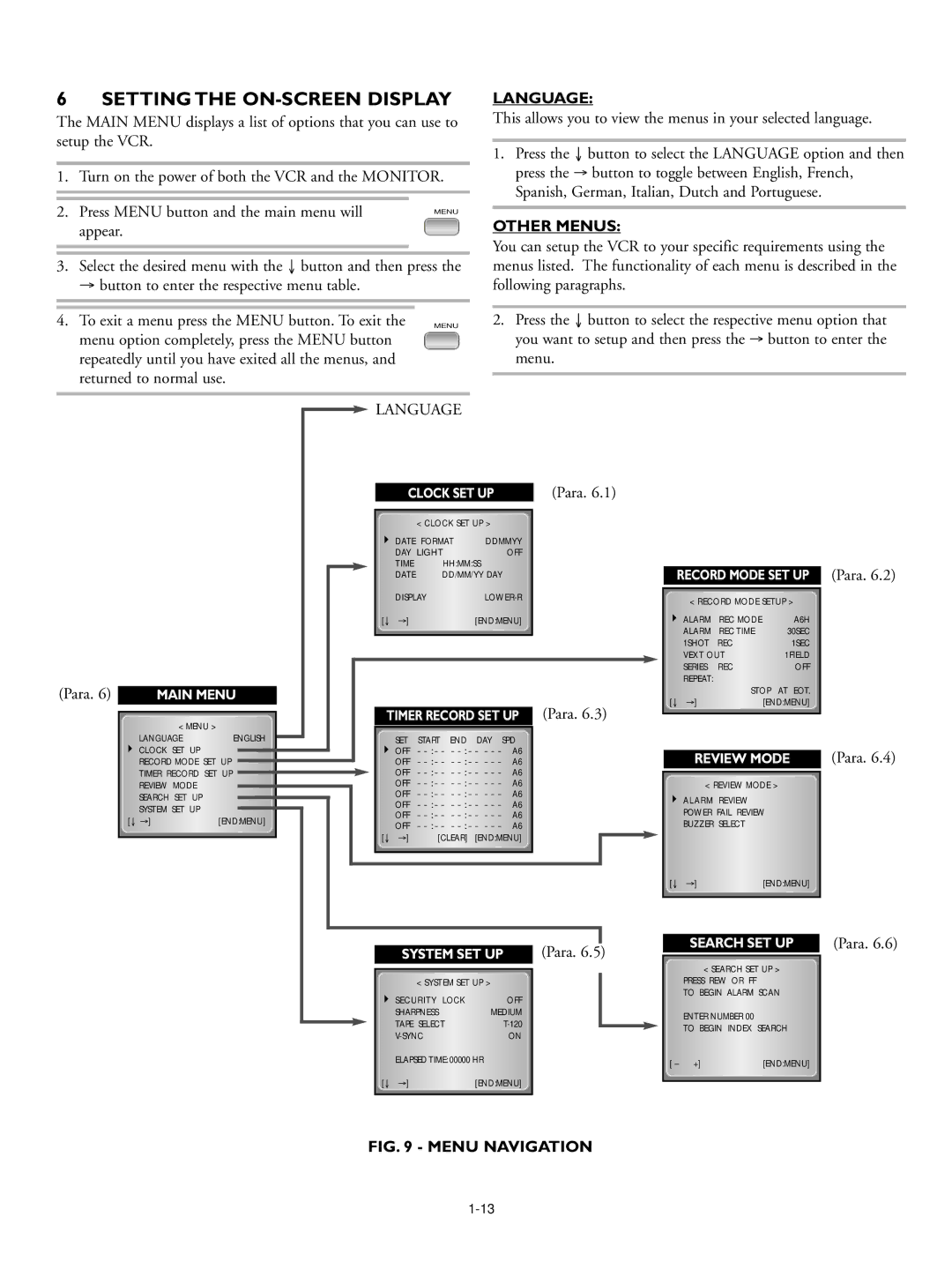 Philips RT30A, RT960A manual Setting the ON-SCREEN Display, Language, Other Menus 