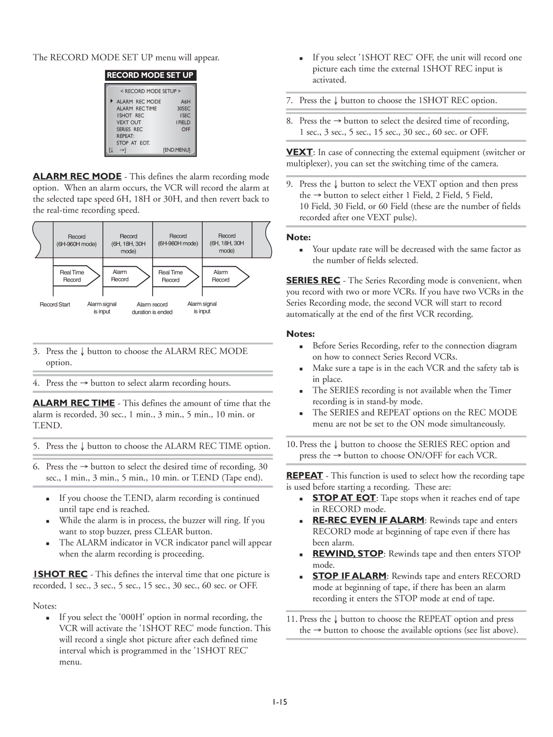 Philips RT30A, RT960A manual Record Mode SET UP menu will appear 