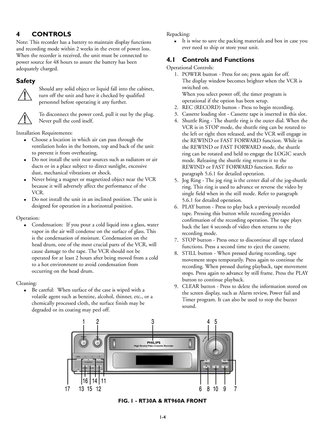 Philips RT960A, RT30A manual Safety, Controls and Functions 