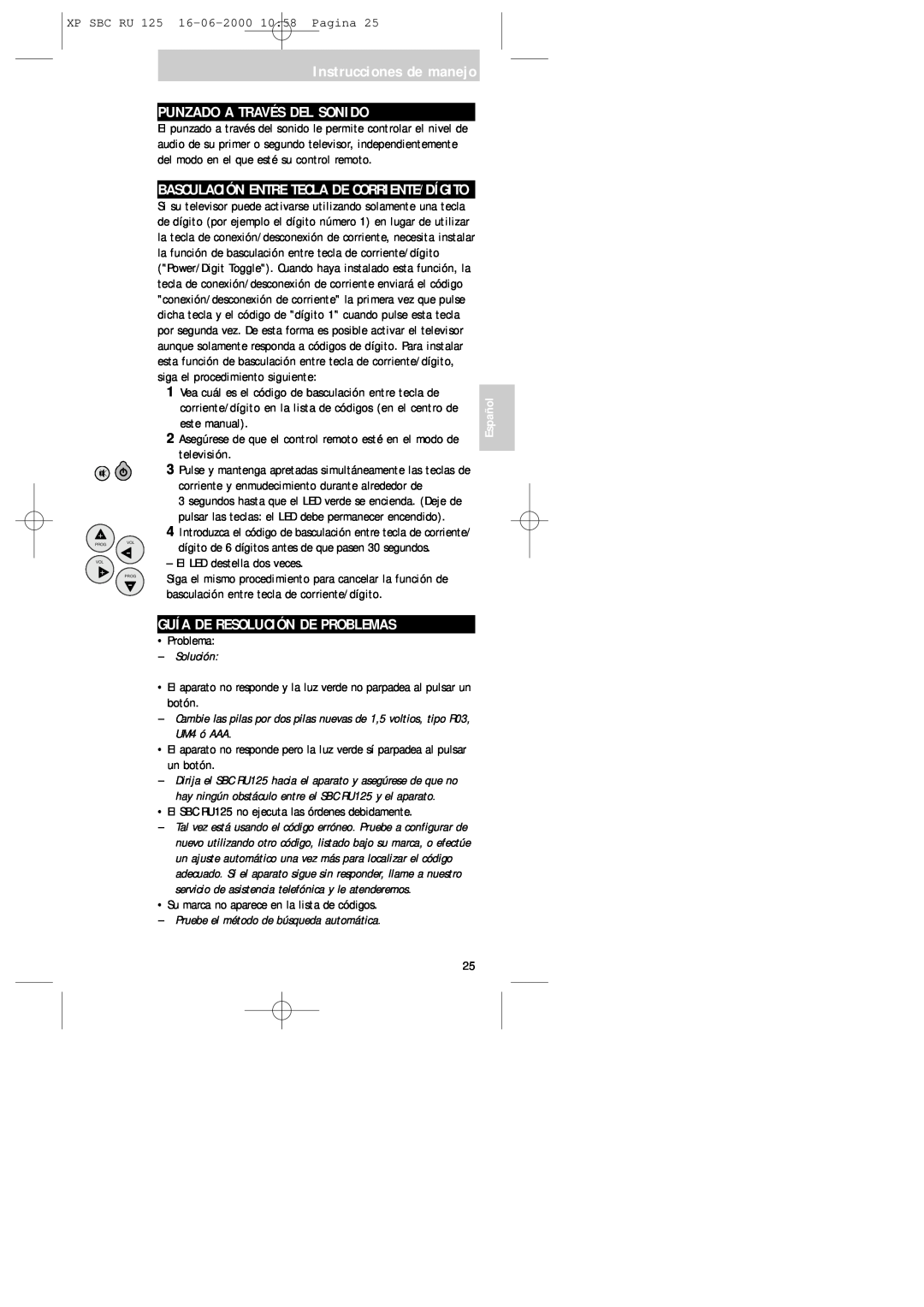 Philips RU125 Punzado A Través Del Sonido, Guía De Resolución De Problemas, Basculación Entre Tecla De Corriente/Dígito 