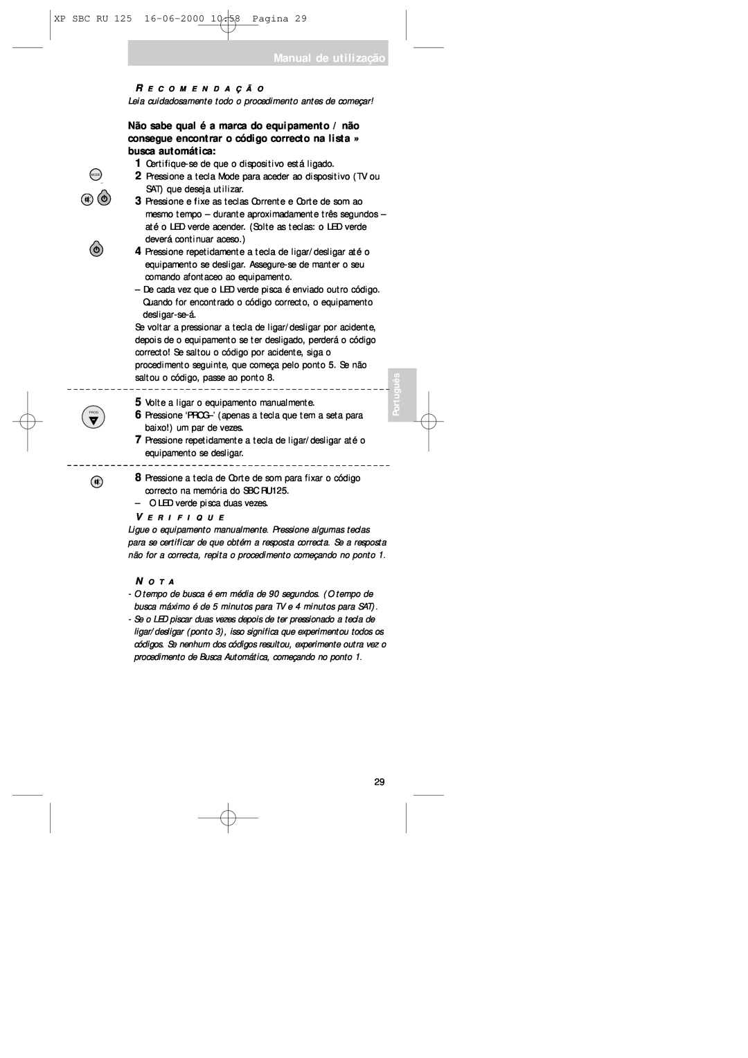 Philips RU125 manual Manual de utilização, Certifique-sede que o dispositivo está ligado 