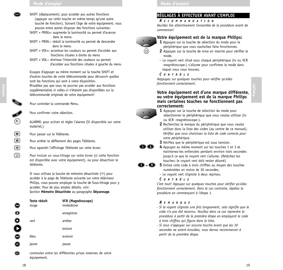 Philips RU620/00 manual Réglages À Effectuer Avant L’EMPLOI, Appuyez sur la touche de sélection du mode pour 