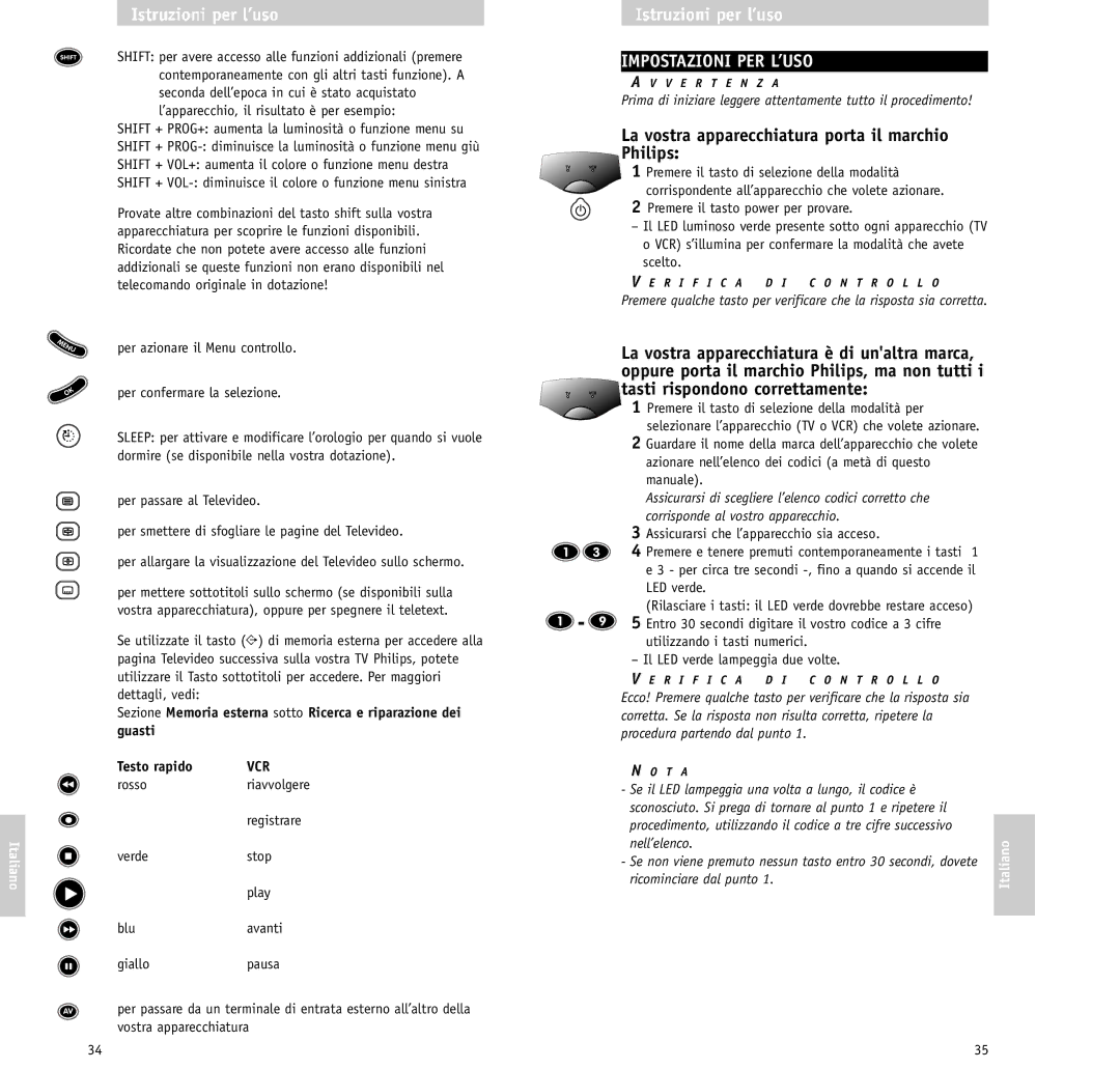 Philips RU620/00 manual Impostazioni PER L’USO, La vostra apparecchiatura porta il marchio Philips, Nell’elenco 