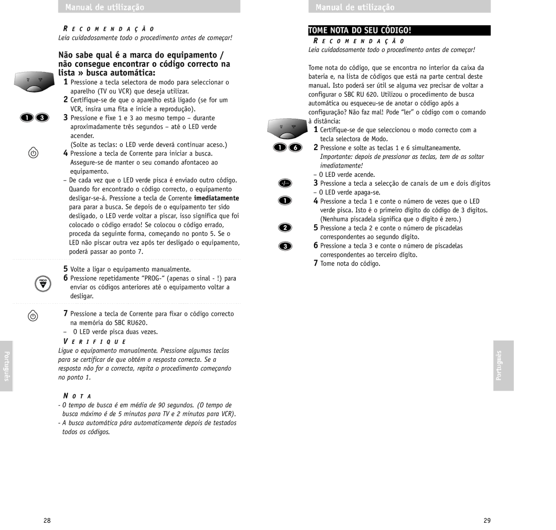 Philips RU620/87 Tome Nota do SEU Código, Leia cuidadosamente todo o procedimento antes de começar, Tome nota do código 