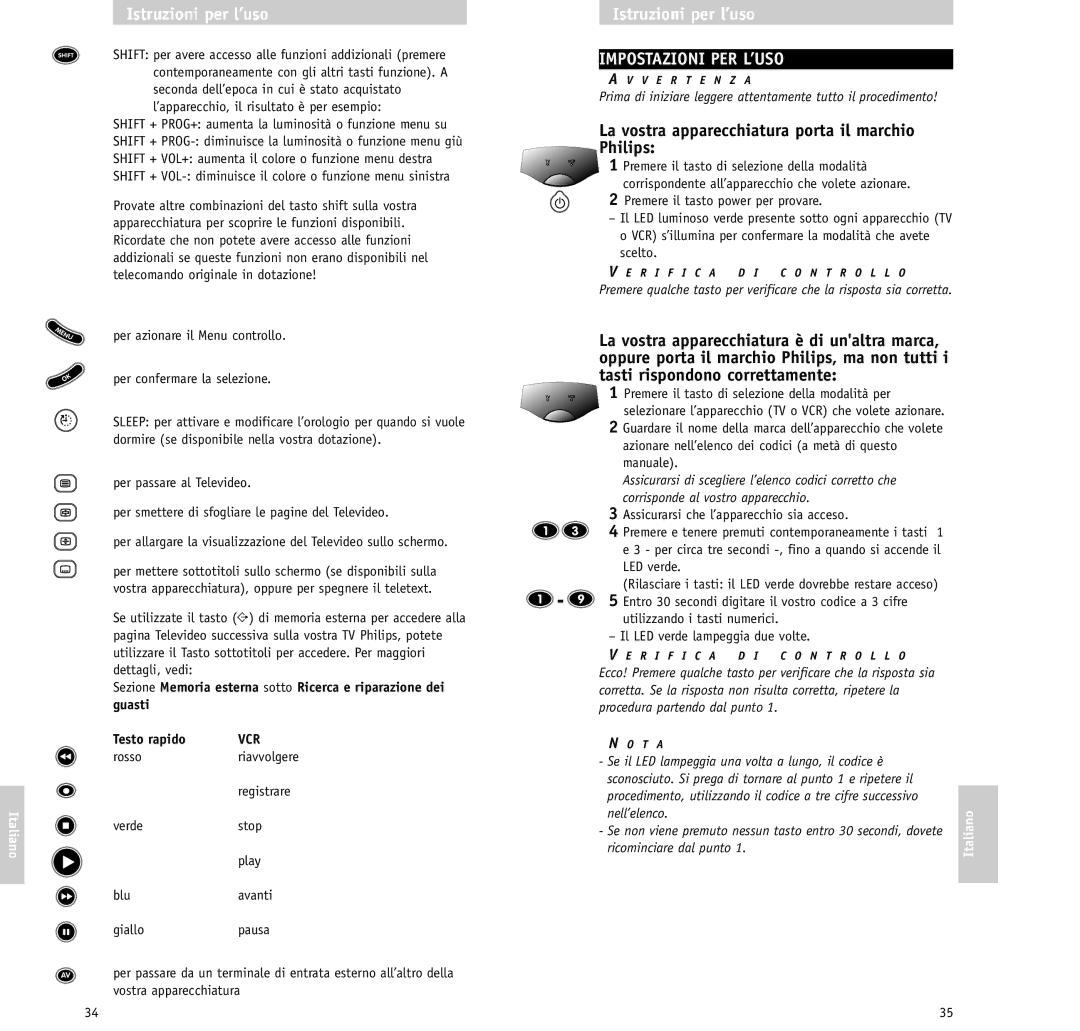 Philips RU620/87 manual Impostazioni PER L’USO, La vostra apparecchiatura porta il marchio Philips, Nell’elenco 