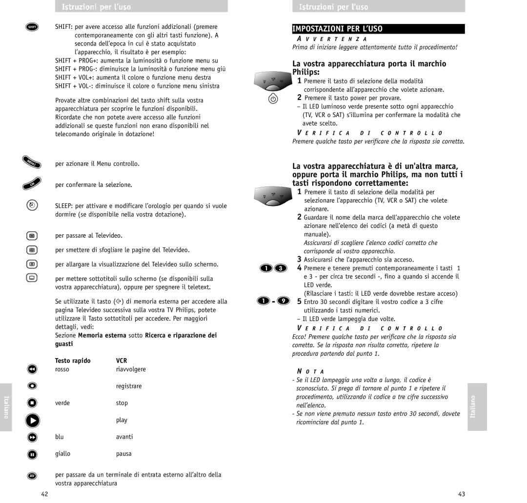 Philips RU630/00 manual Impostazioni PER L’USO, La vostra apparecchiatura porta il marchio Philips, Ricominciare dal punto 