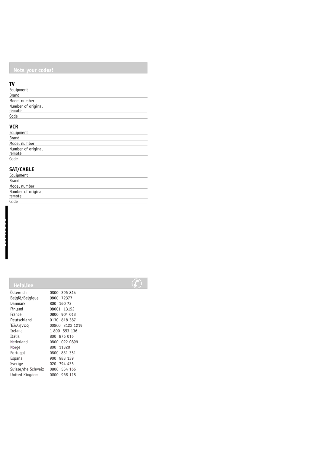 Philips RU630/00 manual Helpline 