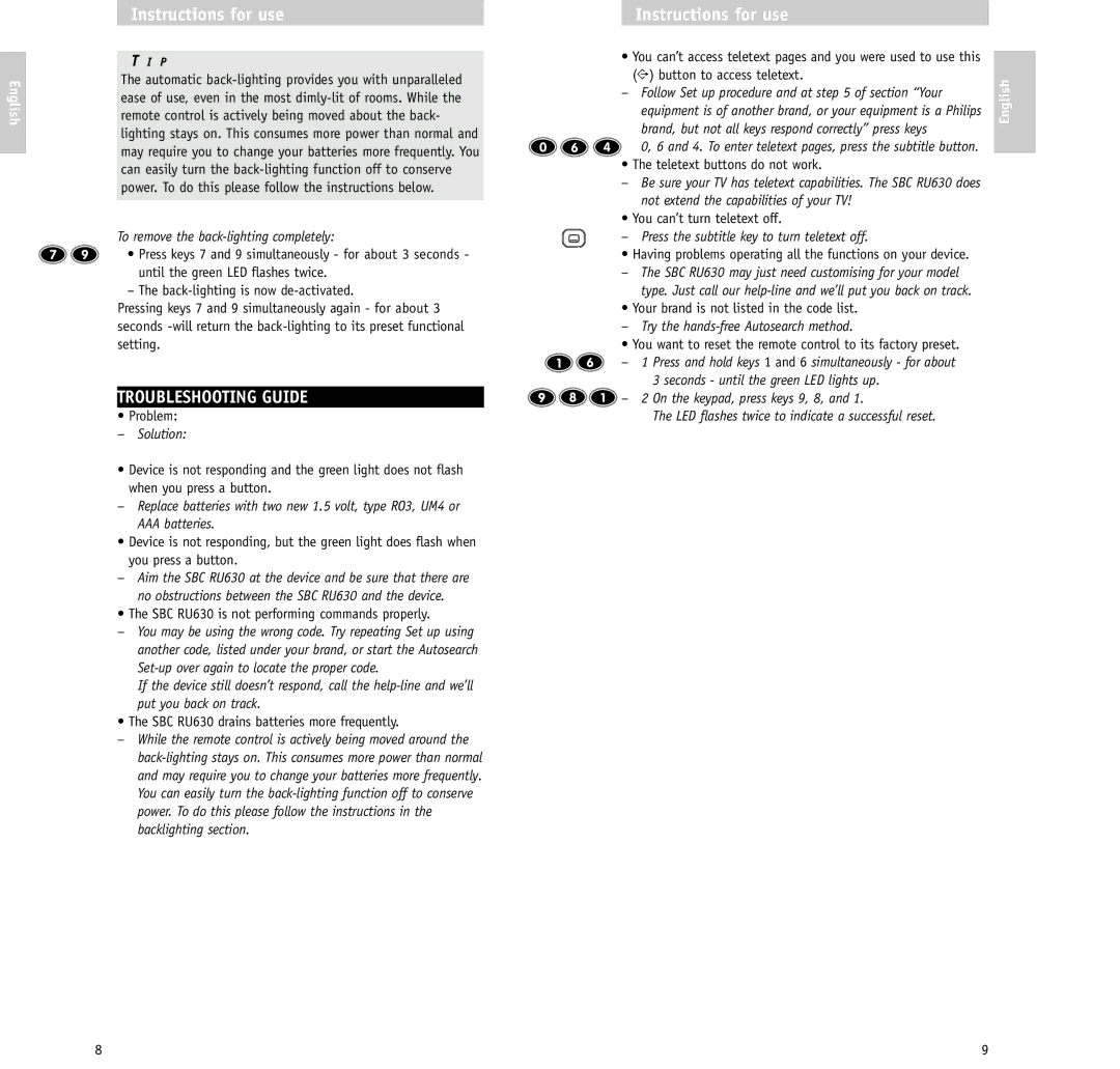 Philips RU630/00 manual Troubleshooting Guide 