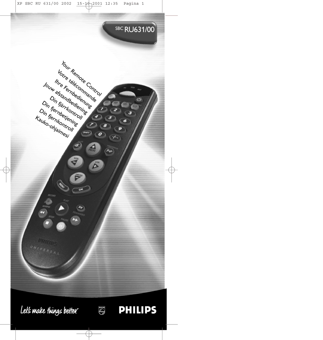 Philips RU631/00 manual Remote, Télécommande, Jouw Control, Ohjaimesi 