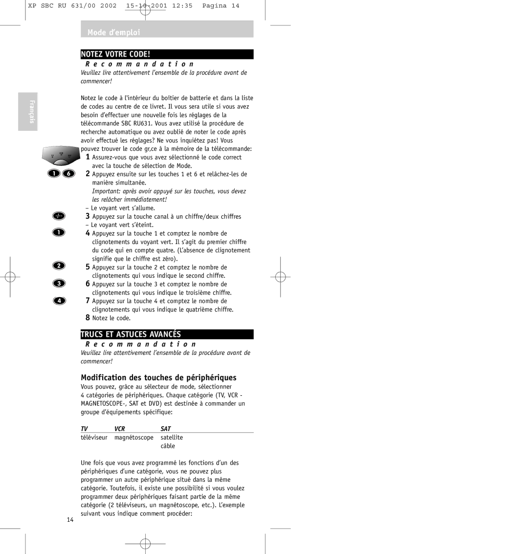 Philips RU631/00 manual Trucs ET Astuces Avancés, Modification des touches de périphériques 