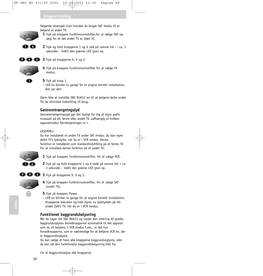 Philips RU631/00 manual Gennemtrængningslyd, Funktionel baggrundsbelysning 