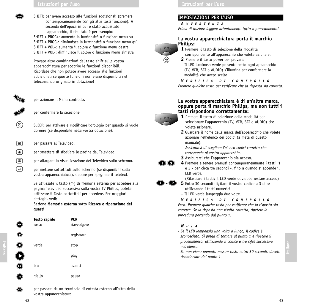 Philips RU640/00 manual Impostazioni PER L’USO, La vostra apparecchiatura porta il marchio Philips, Ricominciare dal punto 