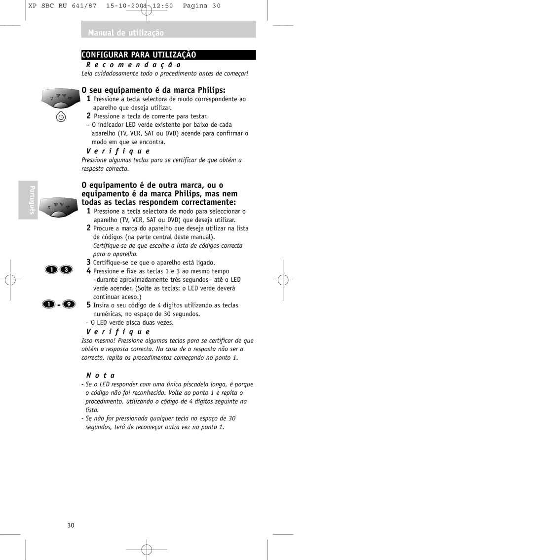 Philips RU641/87 manual Configurar Para Utilização, Seu equipamento é da marca Philips, C o m e n d a ç ã o, R i f i q u e 