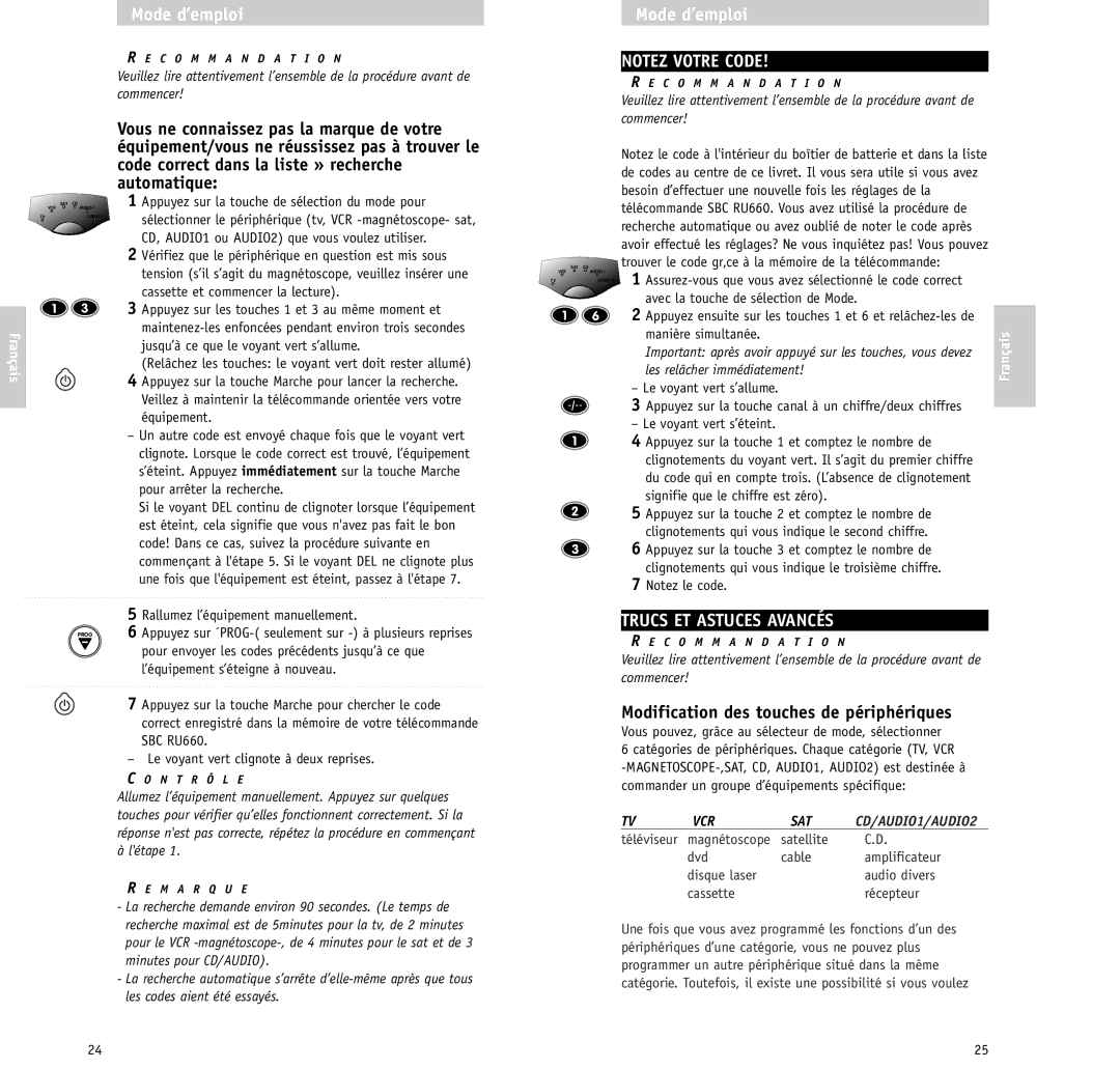 Philips RU/660/00 manual Trucs ET Astuces Avancés, Modification des touches de périphériques 