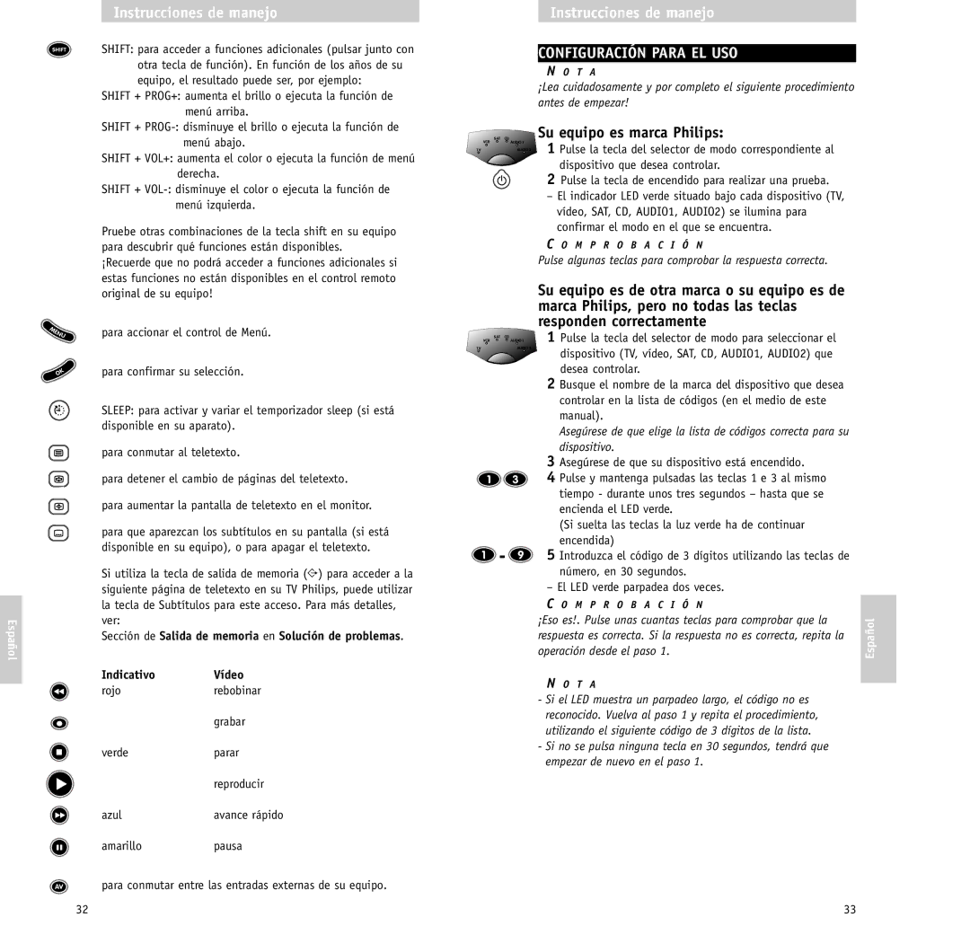 Philips RU/660/00 manual Configuración Para EL USO, Su equipo es marca Philips, Para confirmar su selección 