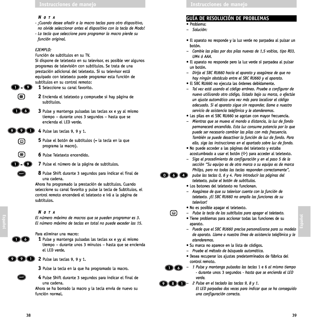 Philips RU/660/00 Instrucciones de manejo GUÍA DE RESOLUCIÓN DE PROBLEMAS, Solución, Pulse en el teclado las teclas 9, 8 y 
