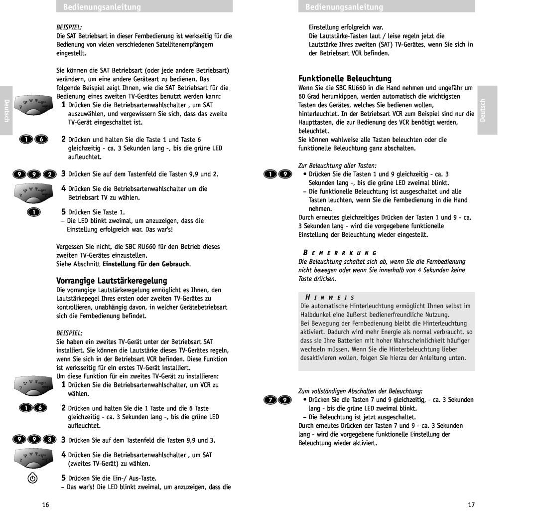 Philips RU/660/00 Funktionelle Beleuchtung, Vorrangige Lautstärkeregelung, Bedienungsanleitung, Beispiel, wählen, Deutsch 
