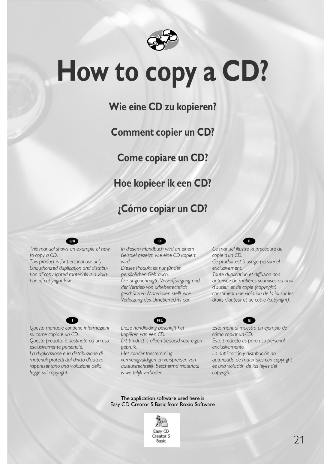 Philips RWDV3212 manual How to copy a CD? 