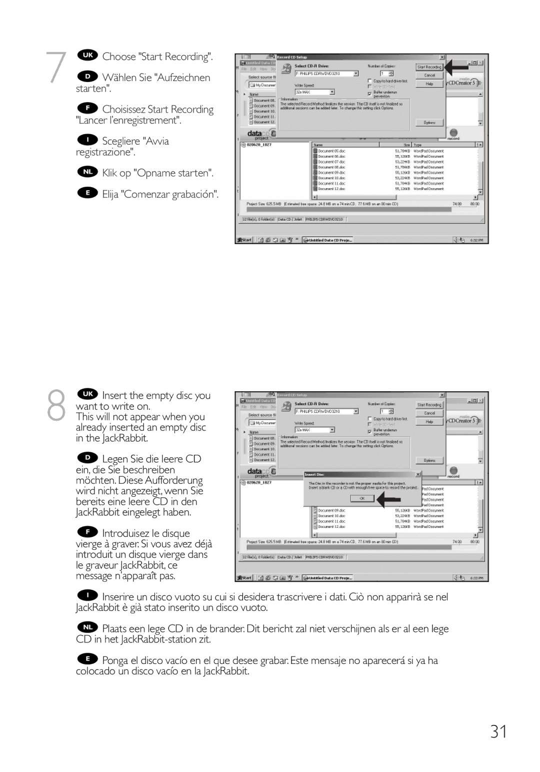 Philips RWDV3212 manual UK Choose Start Recording Wählen Sie Aufzeichnen starten 