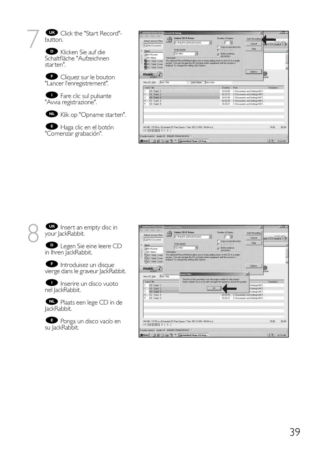 Philips RWDV3212 manual NL Klik op Opname starten 