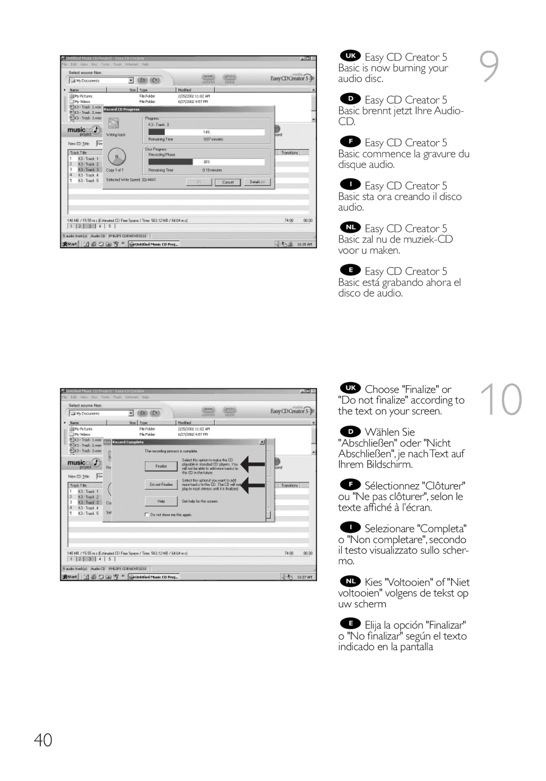 Philips RWDV3212 manual NL Easy CD Creator 5 Basic zal nu de muziek-CD voor u maken 