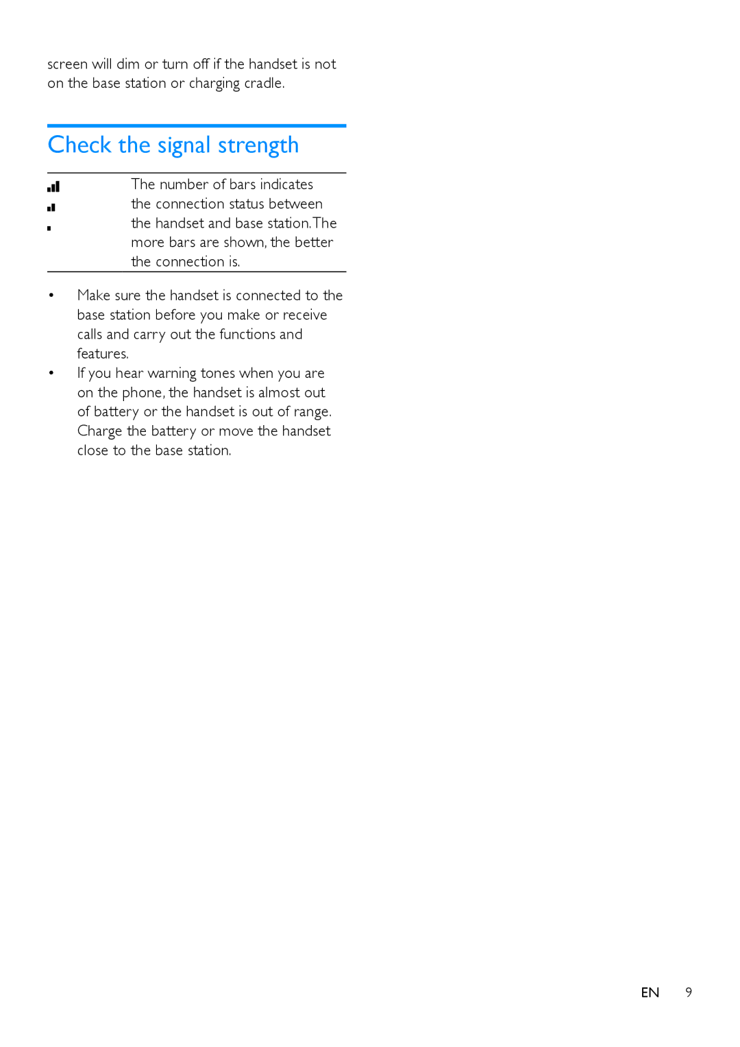 Philips S10A, s10 user manual Check the signal strength 