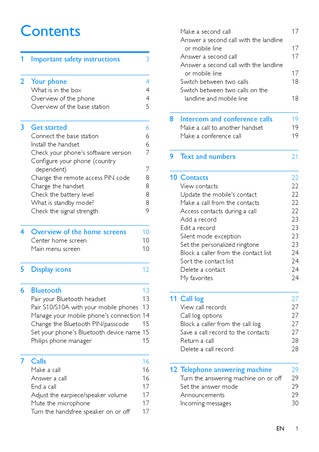 Philips S10A, s10 user manual Contents 