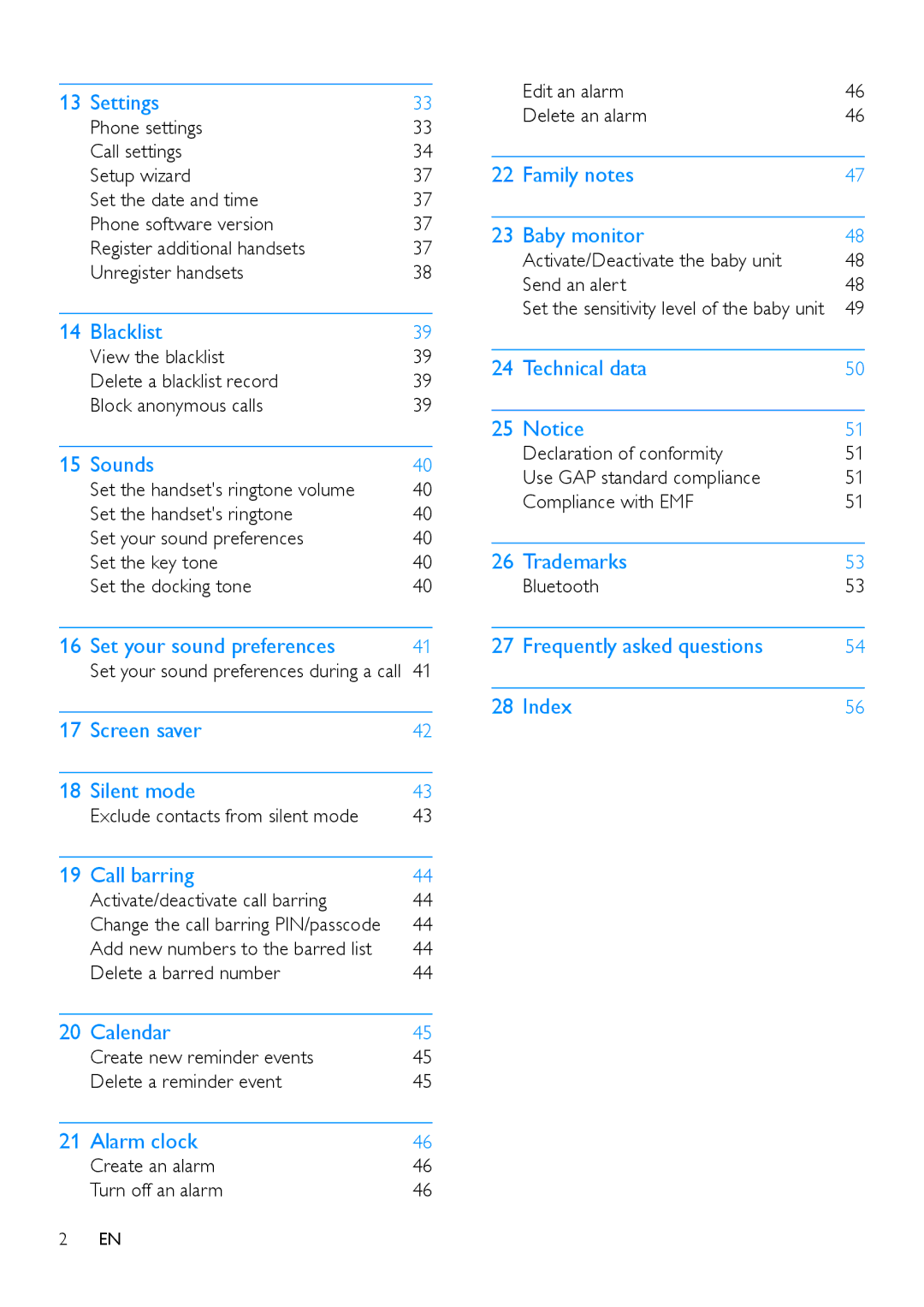 Philips s10, S10A user manual Exclude contacts from silent mode, Activate/deactivate call barring, Bluetooth 