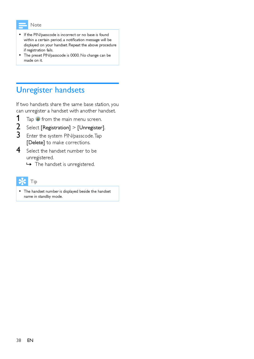 Philips s10, S10A user manual Unregister handsets 