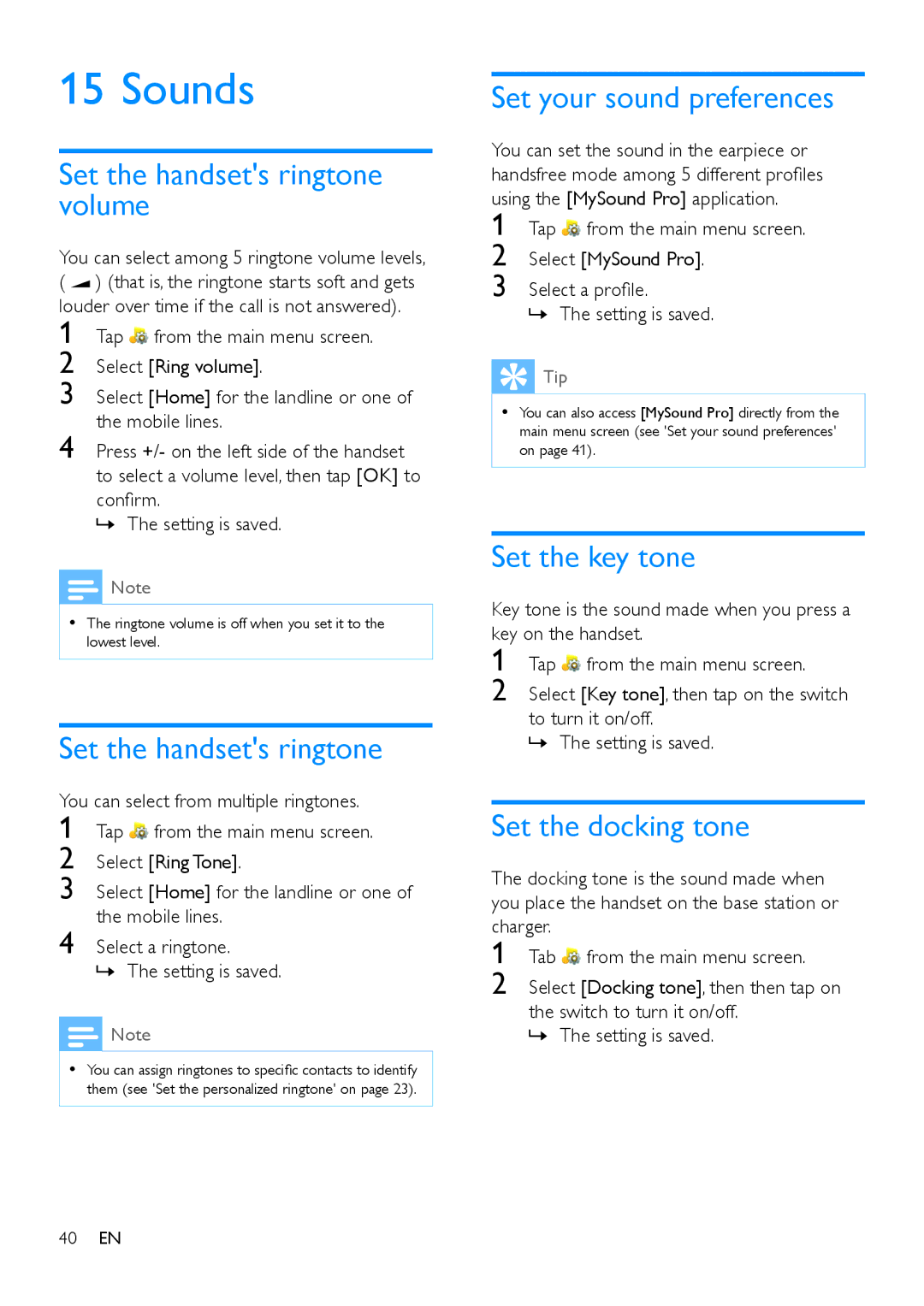 Philips s10, S10A user manual Sounds 