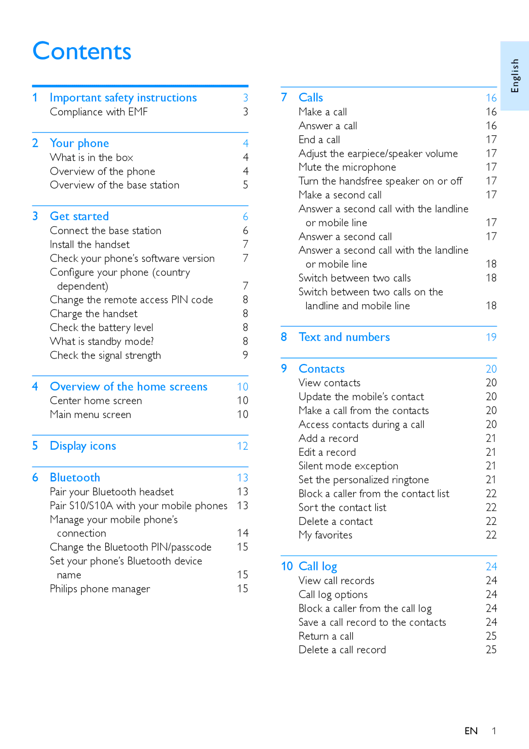 Philips S10A, s10 user manual Contents 