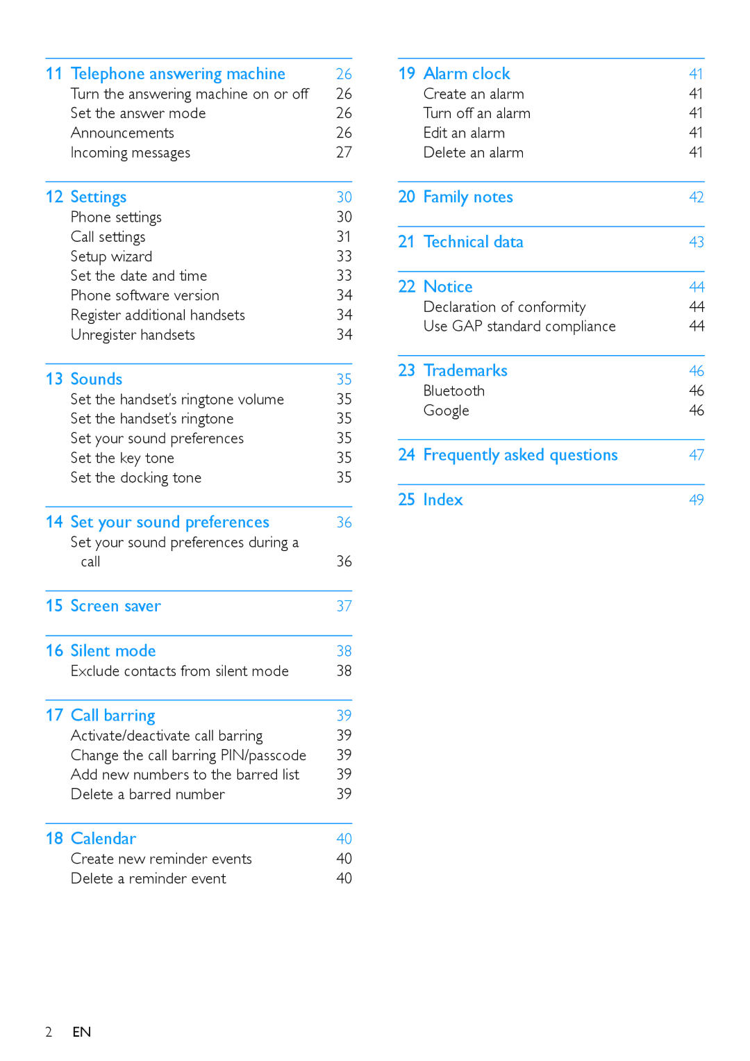 Philips s10 Set the answer mode Announcements Incoming messages, Call, Exclude contacts from silent mode, Bluetooth Google 