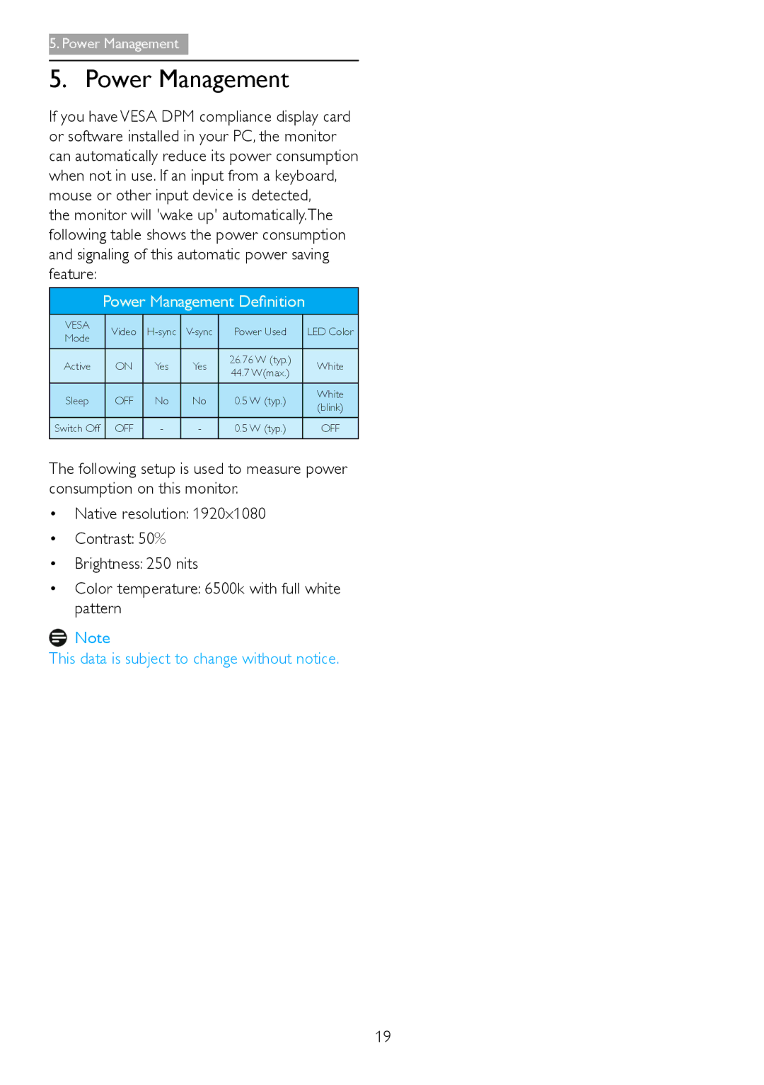 Philips S221C3 user manual Power Management Definition 