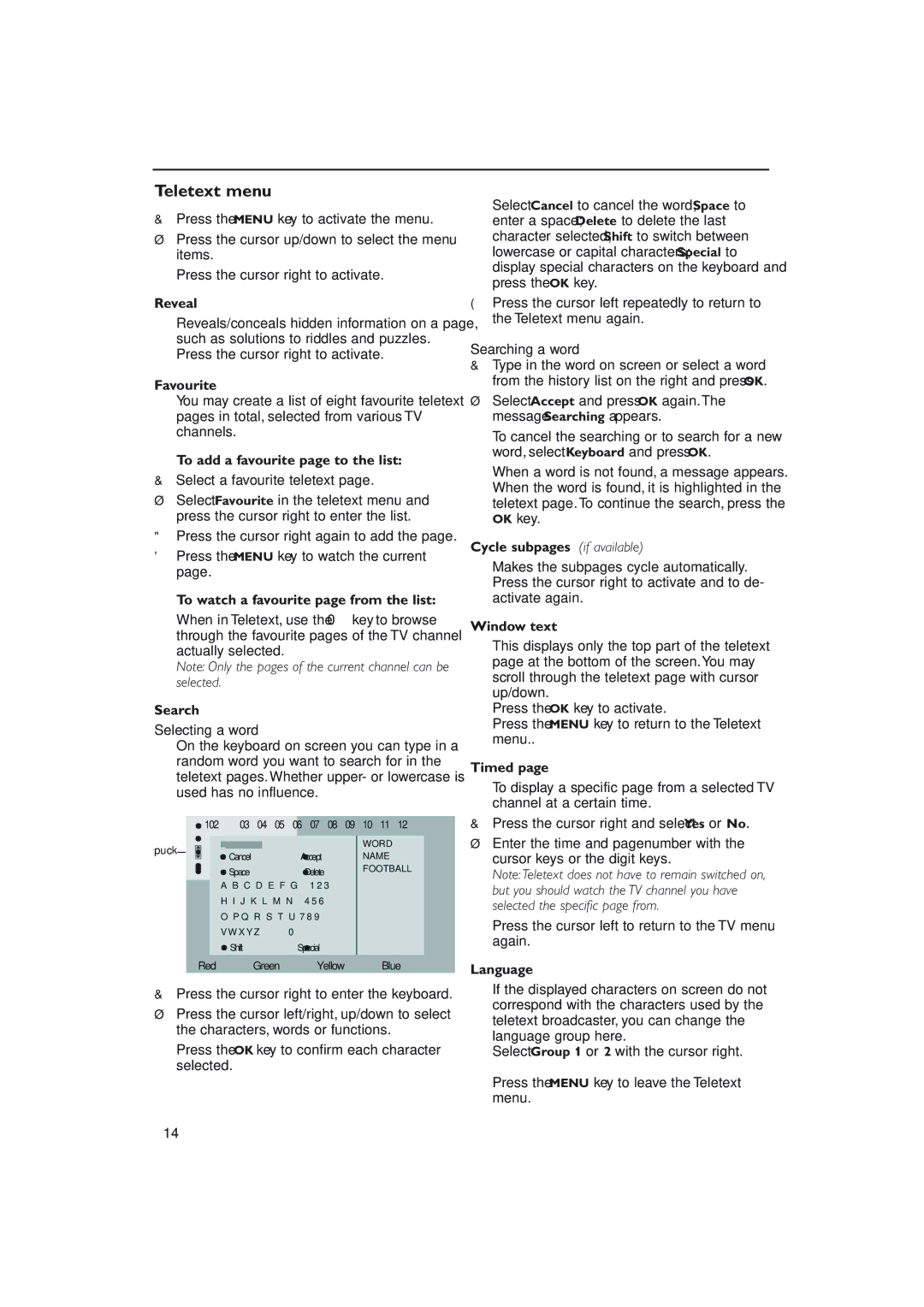 Philips S50 manual Teletext menu 