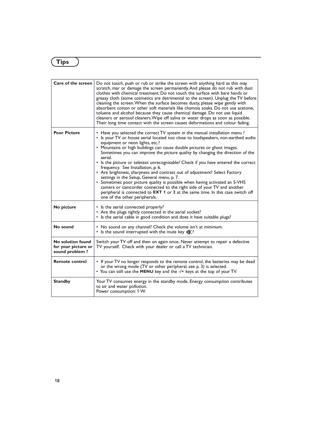 Philips S50 manual Tips, Care of the screen 