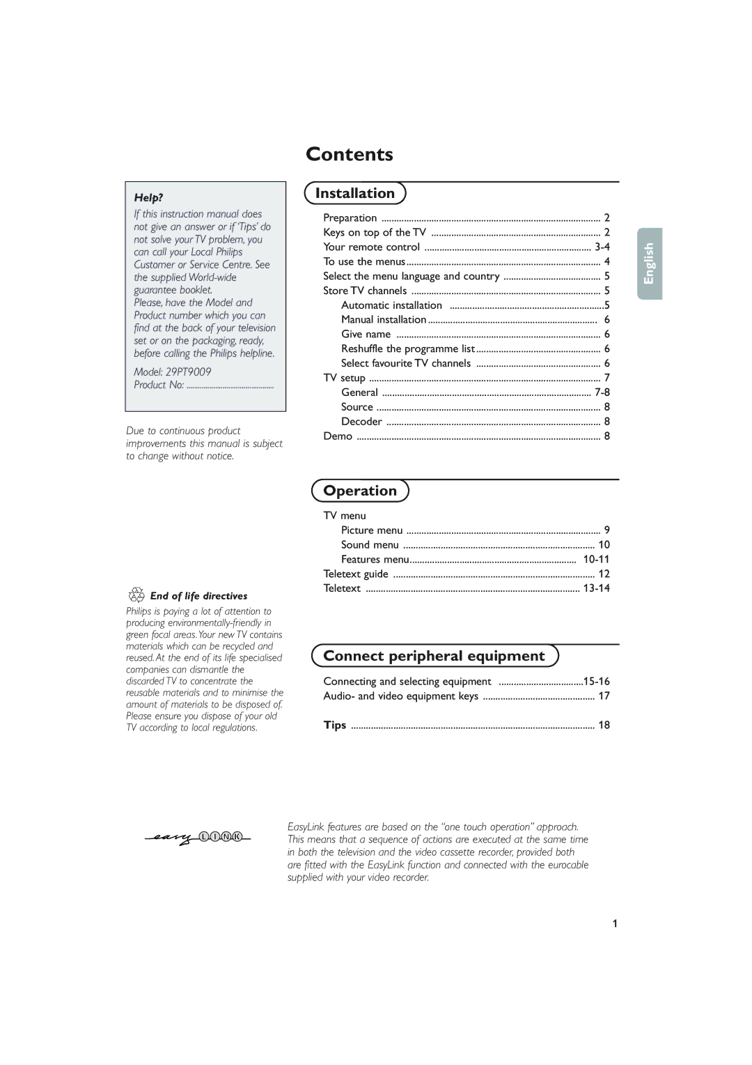 Philips S50 manual Contents 