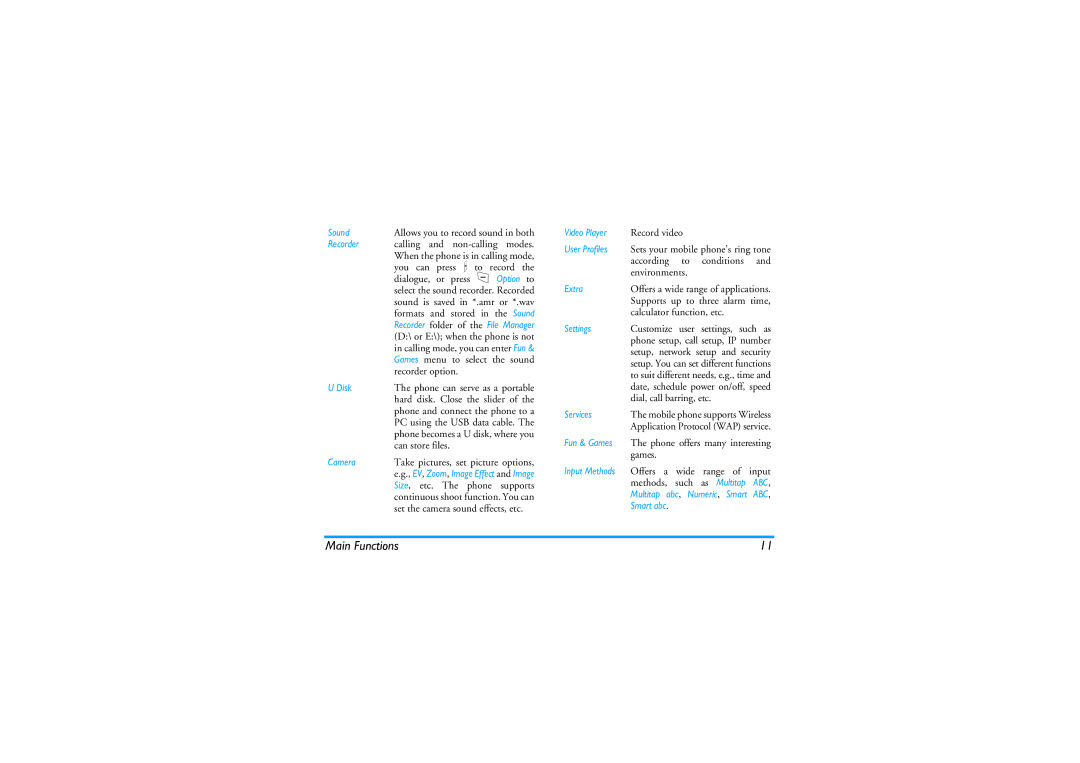 Philips S890 manual Main Functions 