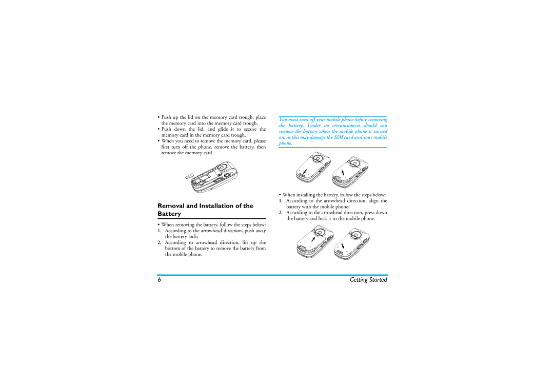 Philips S890 manual Removal and Installation of the Battery 