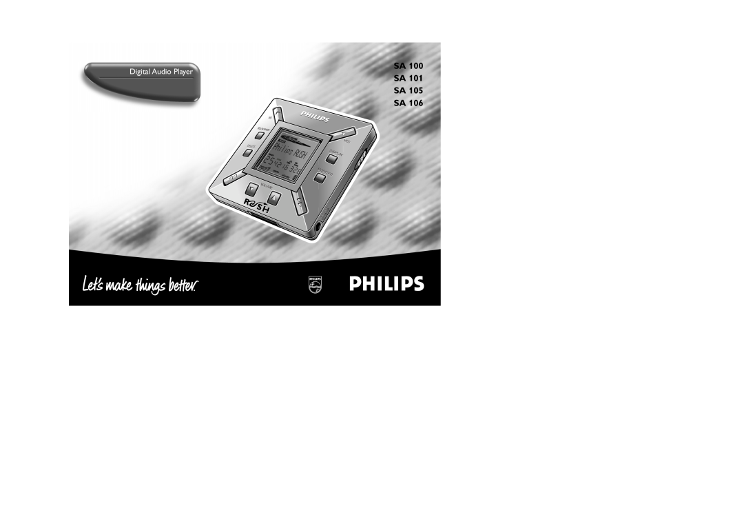 Philips SA 106 manual Sa Sa Sa Sa, Digital Audio Player, Datadatai/Oi/O, Yesyes Displaydisplay Mode/Eqmode/Eq, Holdhold 