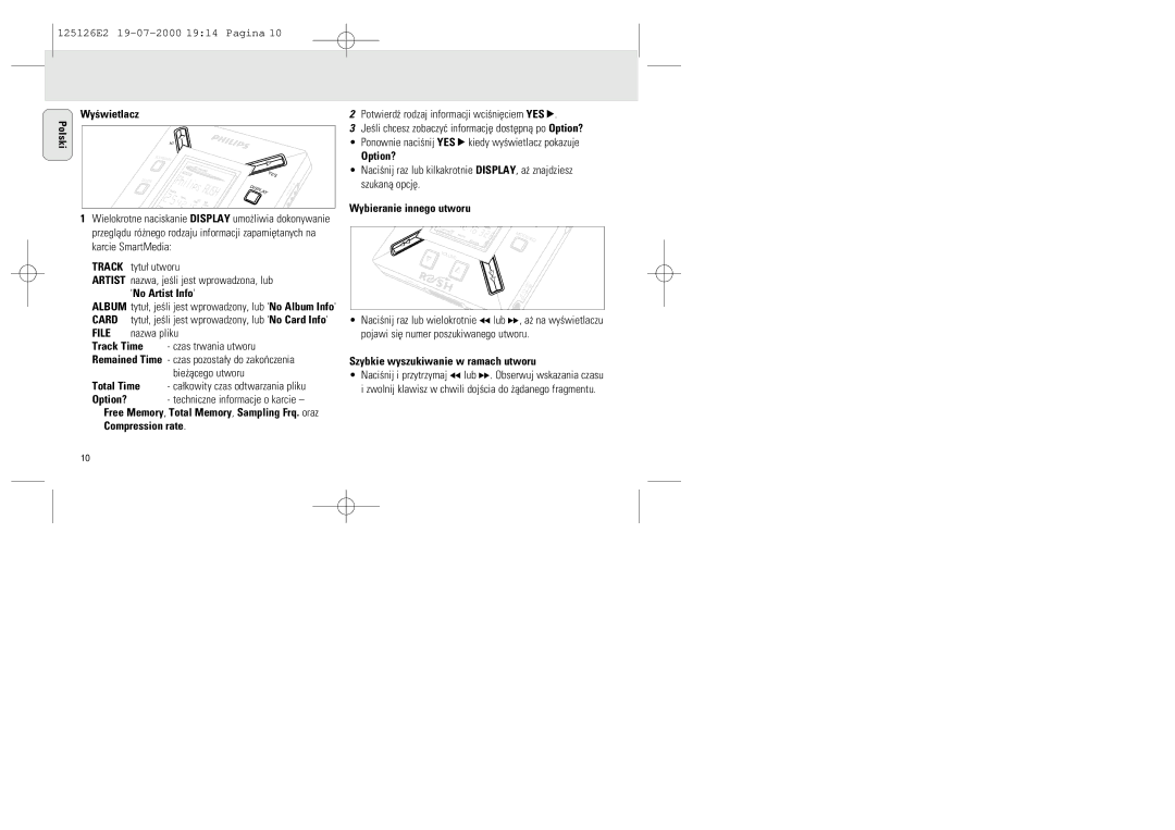 Philips SA 126, SA 125 manual Track tytu¬ utworu, Szybkie wyszukiwanie w ramach utworu 