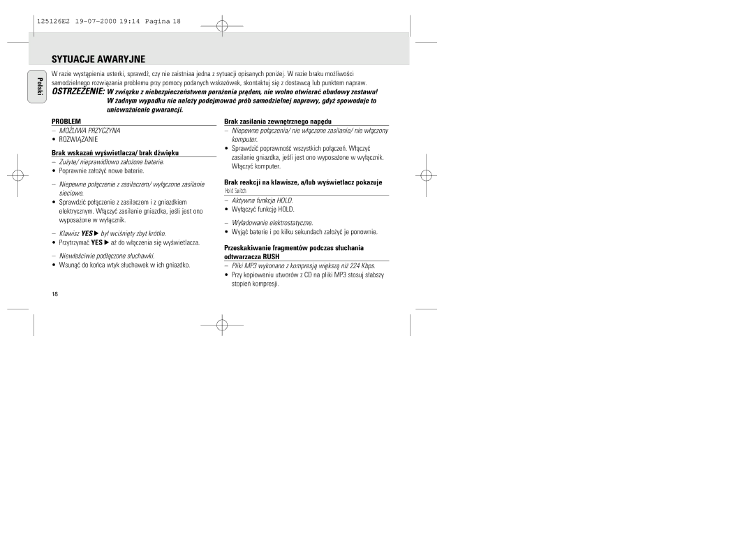 Philips SA 126, SA 125 manual Problem 