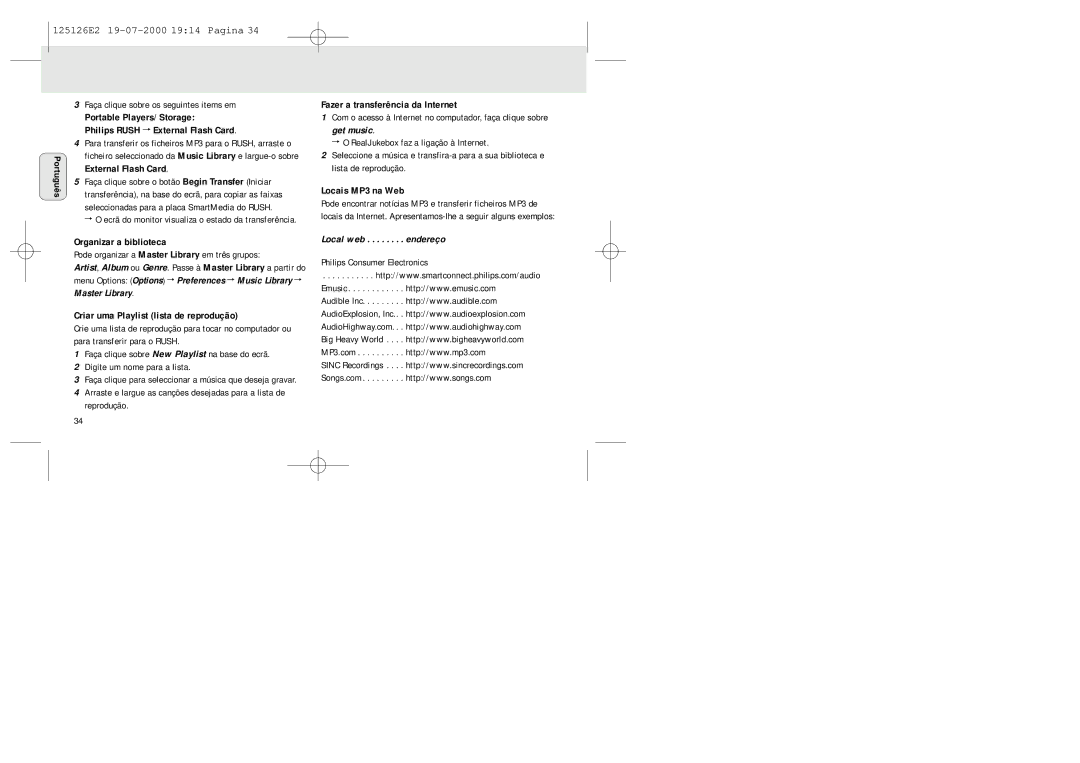 Philips SA 126, SA 125 manual Local web . . . . . . . . endereço 