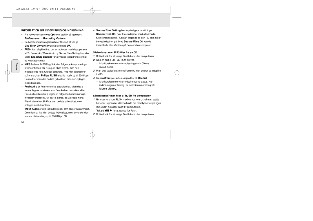 Philips SA 126, SA 125 manual Information OM Indspilning OG Indkodning, Sådan laver man MP3 filer fra en CD 