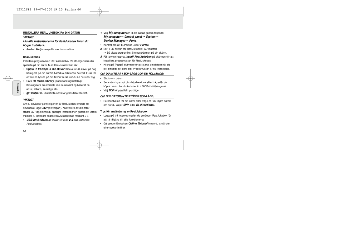 Philips SA 126, SA 125 manual Installera Realjukebox PÅ DIN Dator, Använd Help-menyn för mer information, Starta om datorn 
