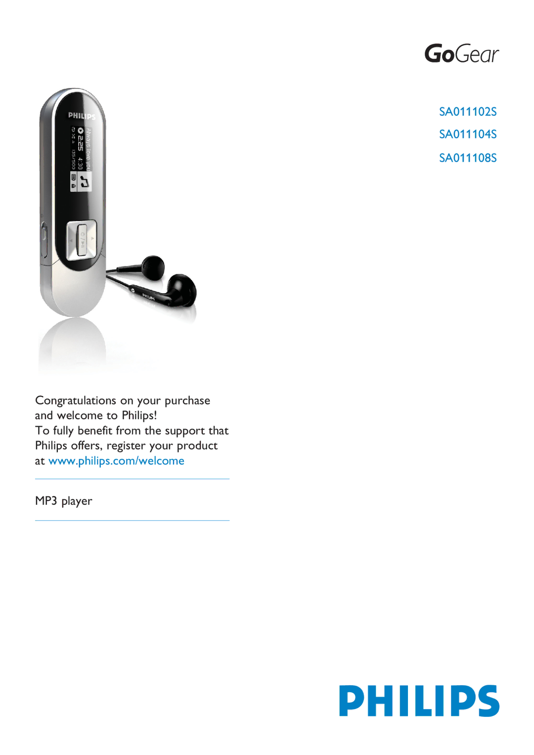 Philips SA011108S, SA011104S, SA011102S manual MP3 player 