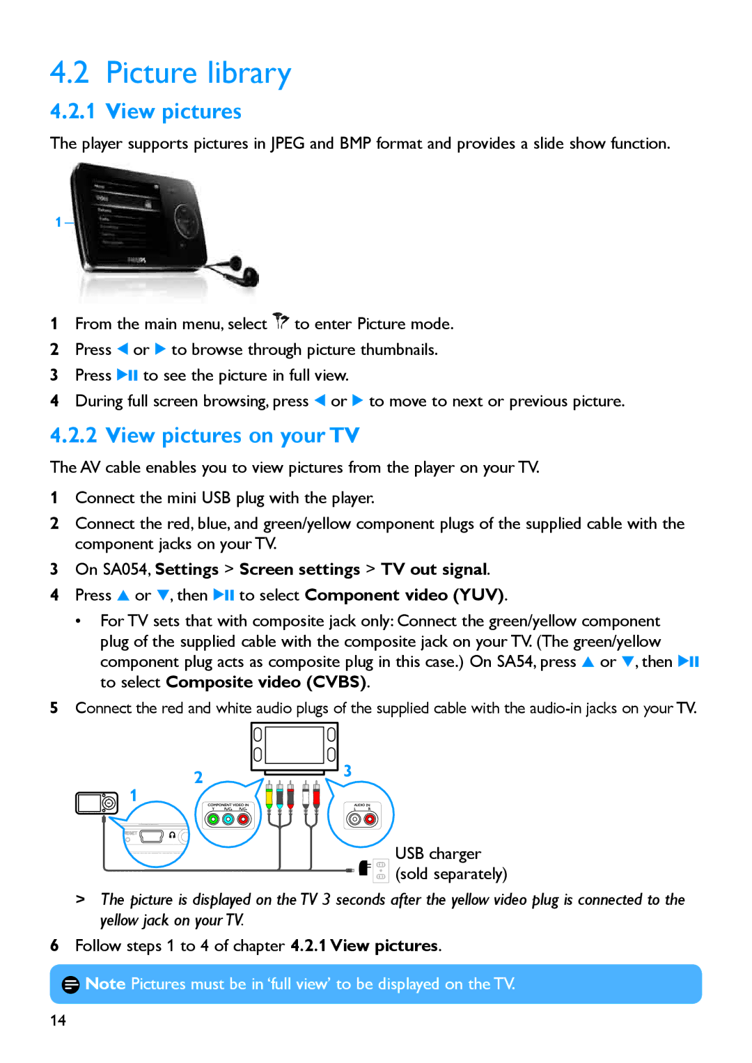 Philips SA054108K, SA054116K, SA054104K manual Picture library, View pictures on your TV 