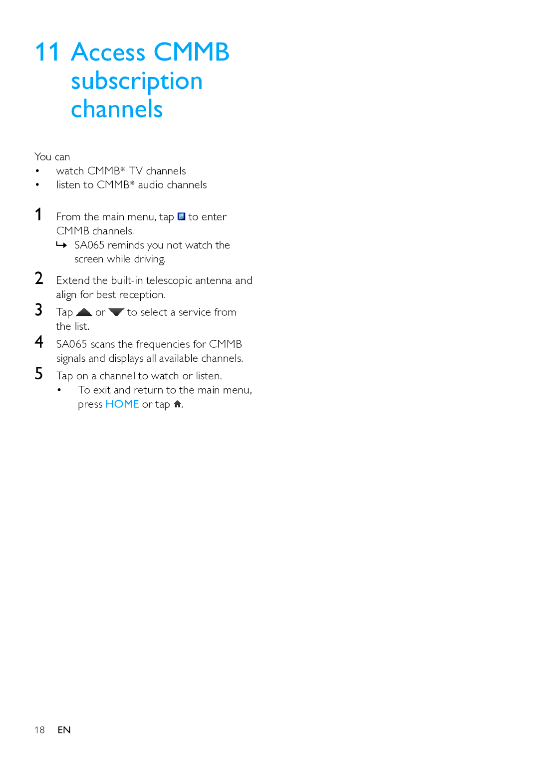 Philips SA65108, SA065104 user manual Access Cmmb subscription channels 