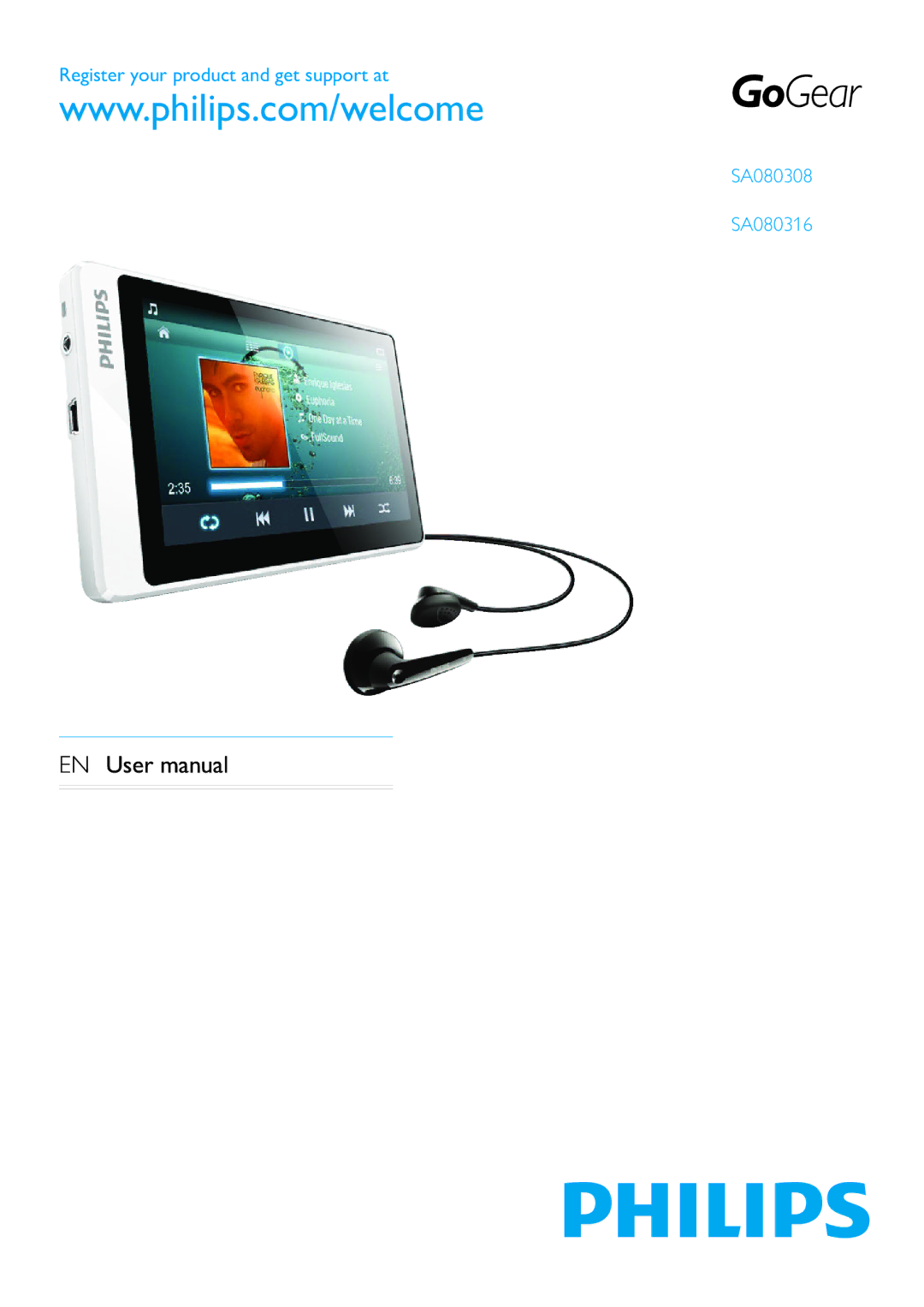 Philips user manual Register your product and get support at SA080308 SA080316 