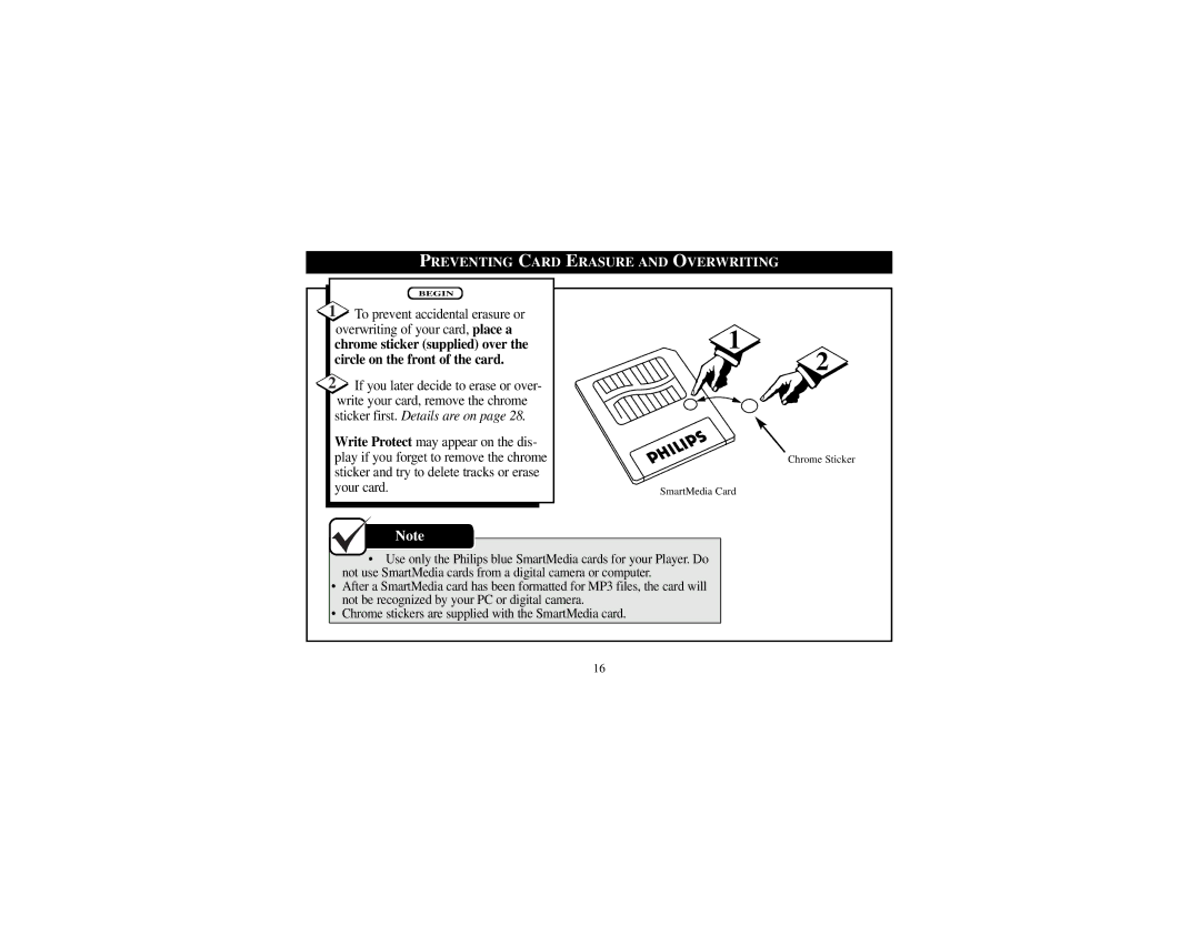 Philips SA101 manual Preventing Card Erasure and Overwriting 