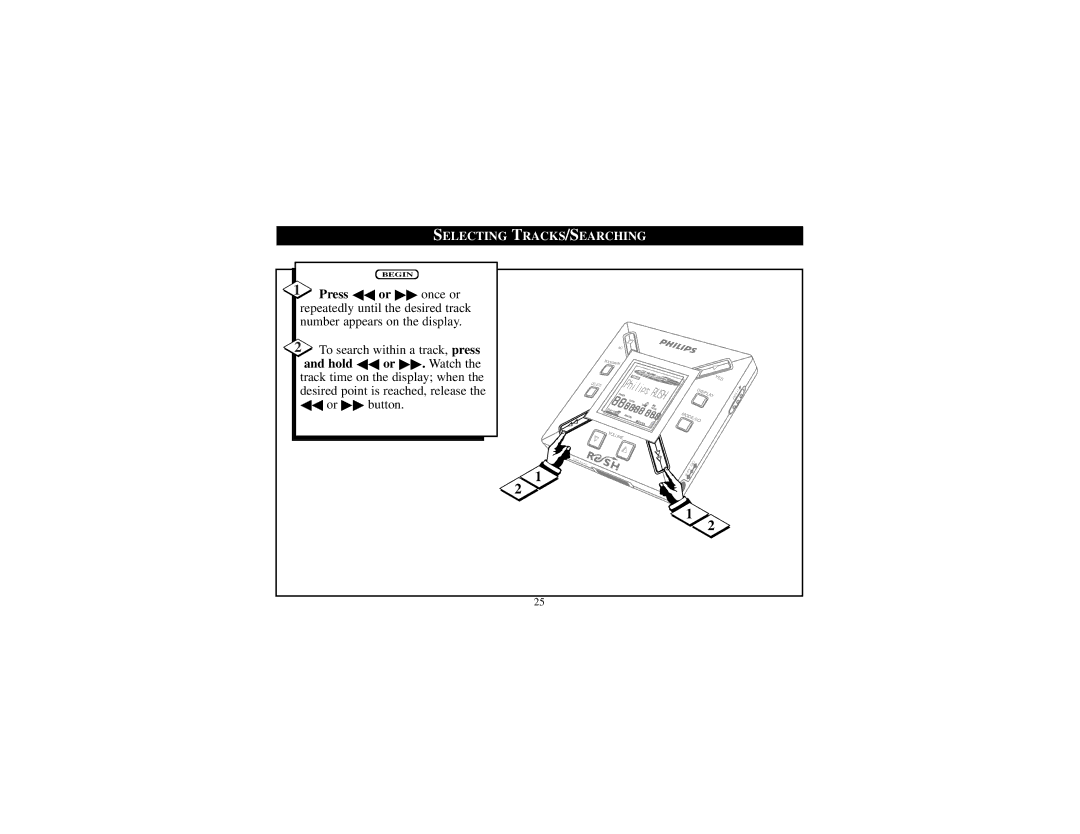 Philips SA101 manual Selecting TRACKS/SEARCHING 